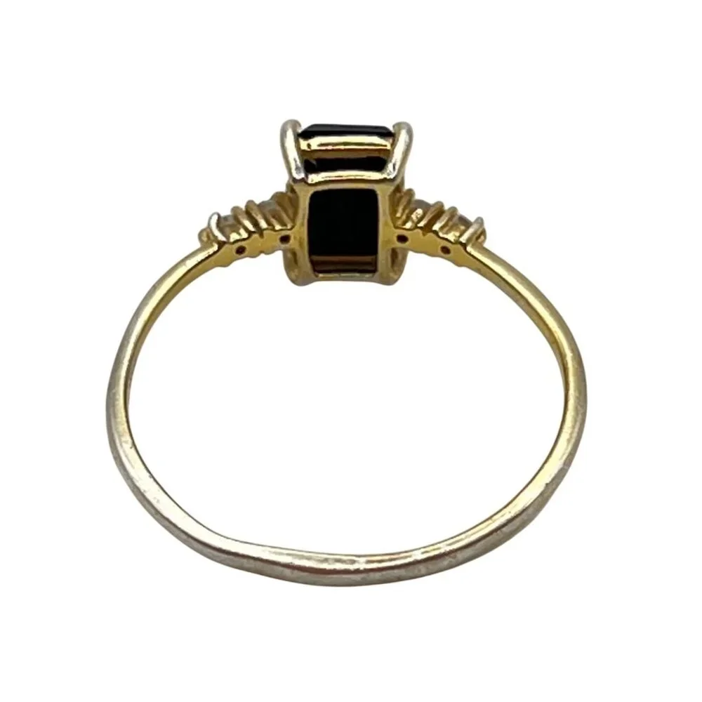 Sterling Silver Vermeil Ring Black Onyx CZ Sz 8 Signed 925 YS India Dainty 1.08g - Picture 11 of 13